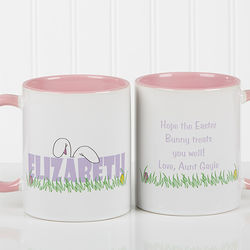 Large Personalized Easter Mugs - Bunny Ears To You - Pink Mug