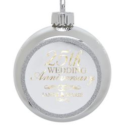 Personalized Anniversary Glitter Globe Lighted Ornament in Silver