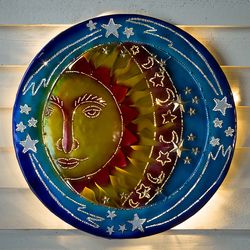 3D Lighted Sun and Stars Recycled Oil Drum Lid Wall Art