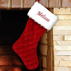 Personalized Quilted Christmas Stocking in Red with Bells