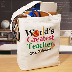 World's Greatest Teacher Personalized Canvas Tote Bag