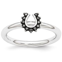 Black Diamond Horseshoe Sterling Silver Ring