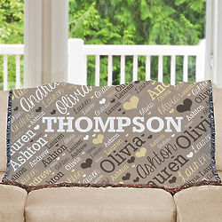 Personalized Family Name Word-Art Tapestry Throw
