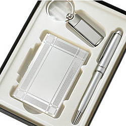 Business Card Case Silver Pen and Key Ring Gift Set