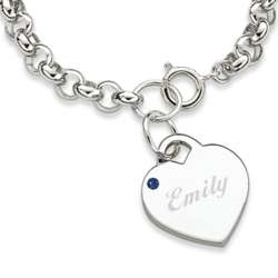September Engraved Birthstone Heart Charm Bracelet