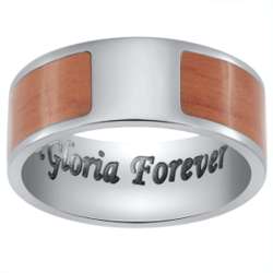 Titanium and Wood Engraved Message Flat Band
