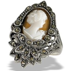 Sterling Silver and Marcasite Cameo Ring