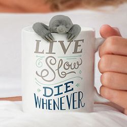 Live Slow Die Whenever Tea Mug with Sloth Strainer