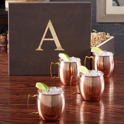 Engraved Copper Moscow Mule Mugs in Wooden Gift Box