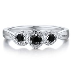 Black and White Brilliant Cut Diamond Ring in Sterling Silver