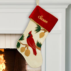 Personalized Cardinal Stocking with Gold Embroidery