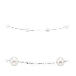 14K Gold White Pearl Necklace with a White Gold Chain