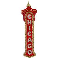 Chicago Marquee Blown Glass Christmas Ornament