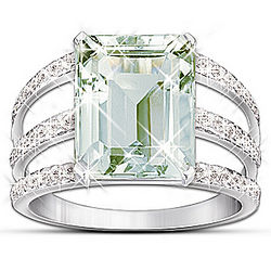 Triple Band Sheer Radiance Green Amethyst and Diamond Ring