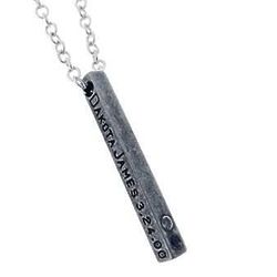Personalized Message and Birthstone Sterling Silver Bar Necklace