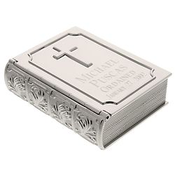 Personalized Silver Bible Ordination 3.5" Keepsake Box