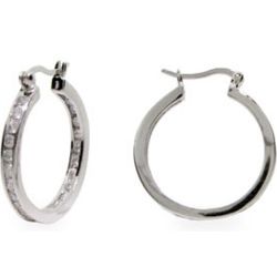 Channel 1" Inside Out Sterling Silver CZ Hoops