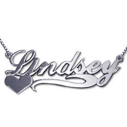 Side Heart 14K White Gold Name Necklace