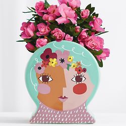 Bright-Eyed Azalea Plant in Floral Lady Ceramic Vase