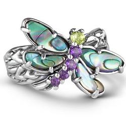 Silver Multi-Gemstone Dragonfly Ring