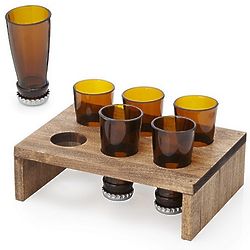 Beer Bottle Shot Glasses and Display Tray
