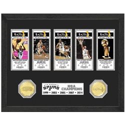 San Antonio Spurs 5 Time Champs Tickets & Bronze Coin Frame