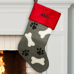 Embroidered Paw and Bone Stocking - FindGift.com
