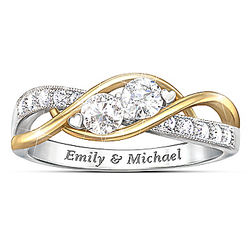 Personalized Silver and White Topaz Ring with 18K Gold Accents