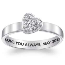 Personalized Sterling Silver Cubic Zirconia Heart Charm Ring