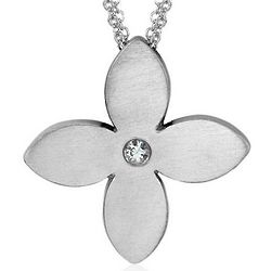 White Sapphire and Satin Sterling Silver Flower Pendant