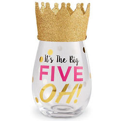 50th Birthday Stemless Wine Glass and Crown Party Hat
