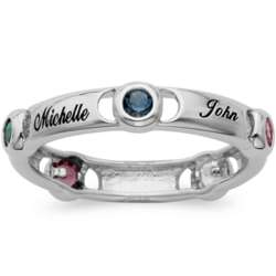 Sterling Silver Family Name and Bezel-Set Birthstone Band