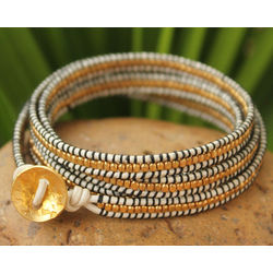 Thai Gold Plated Leather Wrap Bracelet