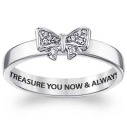 Personalized Sterling Silver Cubic Zirconia Bow Charm Ring