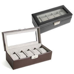 Personalized Lockable 5-Slot Leather Watch Box