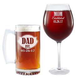 Personalized We're Established Beer Mug & Wine Glass
