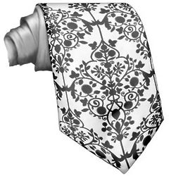 Black and White Ornamental Floral Pattern Tie