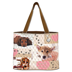 At Home In My Heart Rescued Dog Quilted Tote Bag