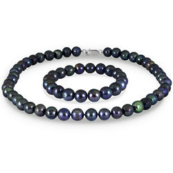 10-11MM Freshwater Black Cultured Pearl Necklace and Bracelet Set