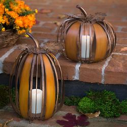 Decorative Metal Pumpkin with LED Candle