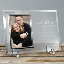 Engraved Couples Beveled Glass Photo Frame
