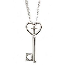 The Key to Happiness Personalized Cross and Heart Necklace