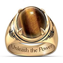 Men's Personalized and Engraved Ring with Tiger's Eye Stone