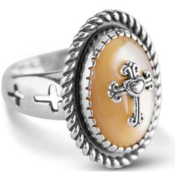 American West Sterling Silver Gold Mother Of Pearl Cross Ring