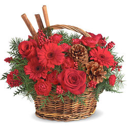 Berries and Spice Red Floral Basket Bouquet