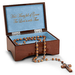 Our Lady of Lourdes Olive Wood Branch Holy Land Rosary