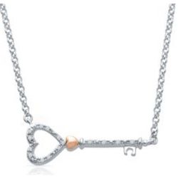 I Am Loved Diamond Key Necklace in Sterling Silver and 14K Gold
