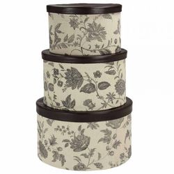 Taupe with Black Floral Round Hat Box Set