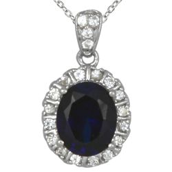 Oval Shaped Created Blue and White Sapphire Pendant in Silver