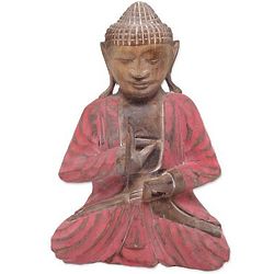 Tranquility Buddha Hand Carved Wood Statuette